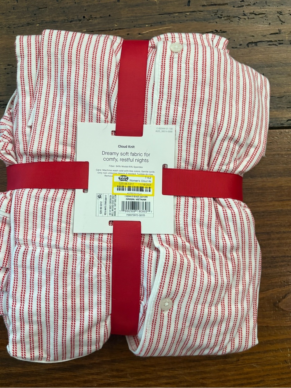 Auden Red & White Striped Cloud Knit Pajama Set with Candy-Cane Trim - Picture 5 of 5